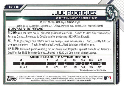 2021 Bowman Draft Julio Rodriguez BD-145 Seattle Mariners