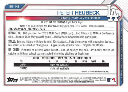 2021 Bowman Draft Peter Heubeck FBC 1st Bowman BD-146 Los Angeles Dodgers