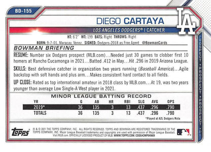 2021 Bowman Draft Diego Cartaya BD-155 Los Angeles Dodgers