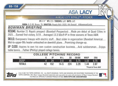 2021 Bowman Draft Asa Lacy BD-158 Kansas City Royals