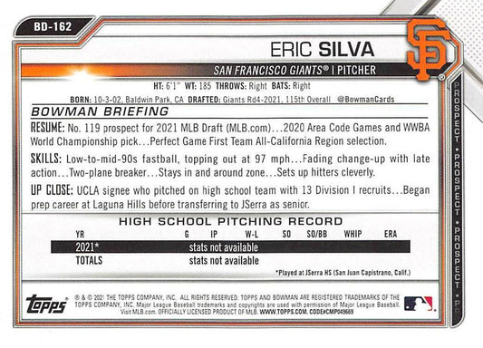 2021 Bowman Draft Eric Silva FBC 1st Bowman BD-162 San Francisco Giants