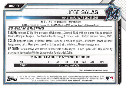 2021 Bowman Draft Jose Salas BD-169 Miami Marlins