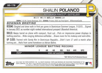 2021 Bowman Draft Shalin Polanco BD-176 Pittsburgh Pirates
