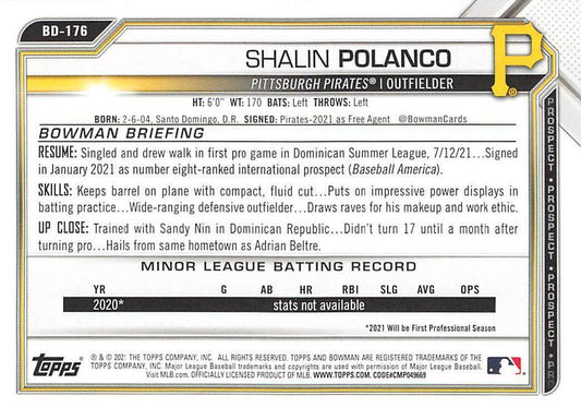2021 Bowman Draft Shalin Polanco BD-176 Pittsburgh Pirates