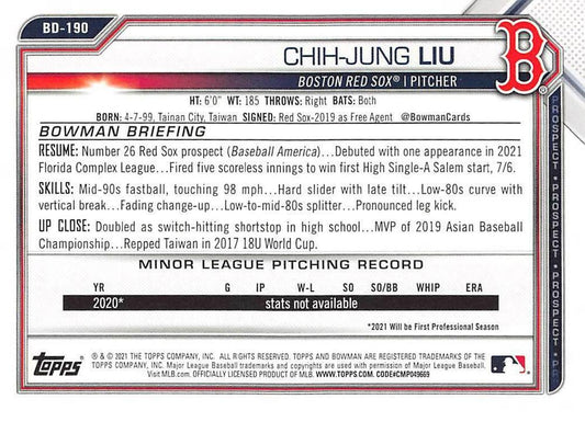 2021 Bowman Draft Chih-Jung Liu BD-190 Boston Red Sox