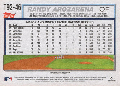 2021 Topps Update Topps 1992 Redux Randy Arozarena  T92-46 Tampa Bay Rays