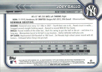 2022 Bowman Joey Gallo #8 New York Yankees