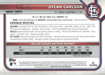 2022 Bowman Dylan Carlson #14 St. Louis Cardinals