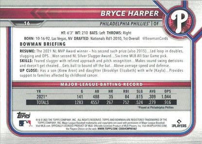 2022 Bowman Bryce Harper #16 Philadelphia Phillies