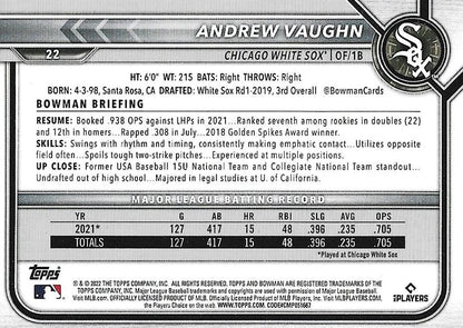 2022 Bowman Andrew Vaughn #22 Chicago White Sox