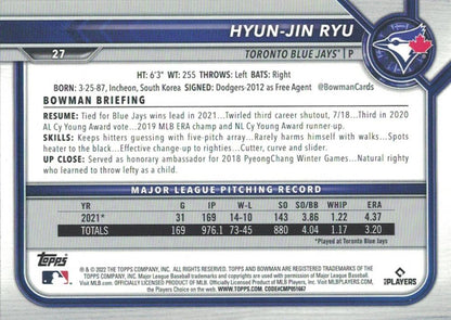 2022 Bowman Hyun-Jin Ryu #27 Toronto Blue Jays