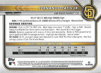 2022 Bowman Fernando Tatis Jr. #34 San Diego Padres
