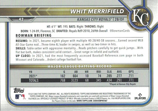 2022 Bowman Whit Merrifield #42 Kansas City Royals