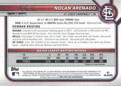 2022 Bowman Nolan Arenado #45 St. Louis Cardinals
