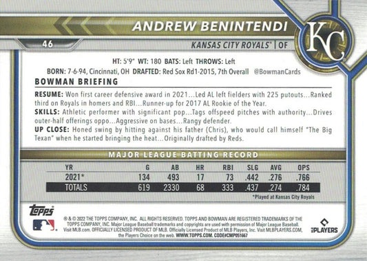 2022 Bowman Andrew Benintendi #46 Kansas City Royals