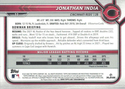 2022 Bowman Jonathan India #52 Cincinnati Reds
