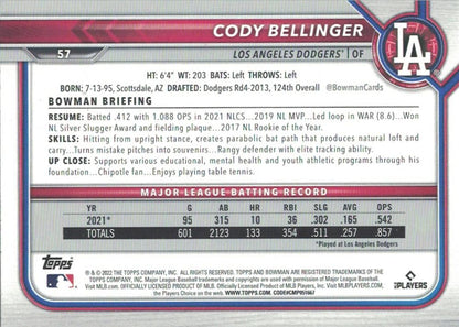 2022 Bowman Cody Bellinger #57 Los Angeles Dodgers