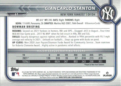 2022 Bowman Giancarlo Stanton #61 New York Yankees