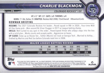 2022 Bowman Charlie Blackmon #75 Colorado Rockies