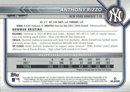 2022 Bowman Anthony Rizzo #76 New York Yankees
