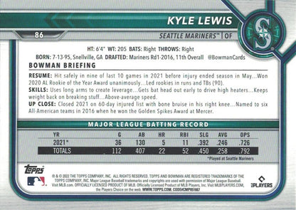 2022 Bowman Kyle Lewis #86 Seattle Mariners