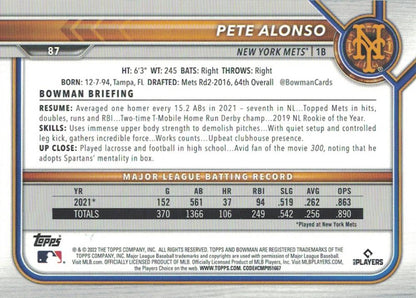 2022 Bowman Pete Alonso #87 New York Mets