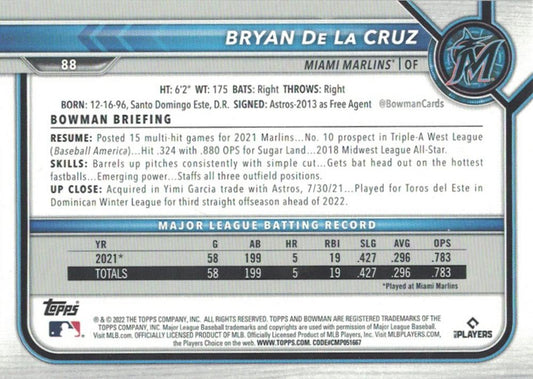 2022 Bowman Bryan De La Cruz #88 Miami Marlins