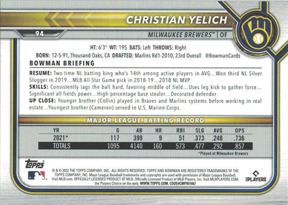 2022 Bowman Christian Yelich #94 Milwaukee Brewers