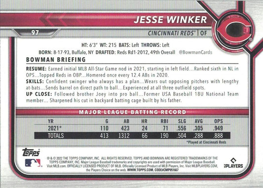 2022 Bowman Jesse Winker #97 Cincinnati Reds
