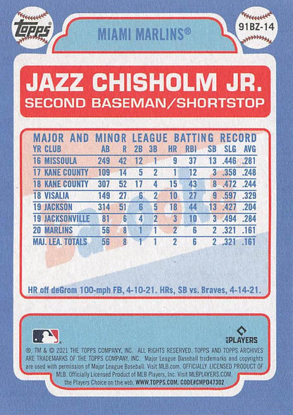 2021 Topps Archives 1991 Topps Bazooka Shining Stars Jazz Chisholm Jr. #91BZ-14 Miami Marlins
