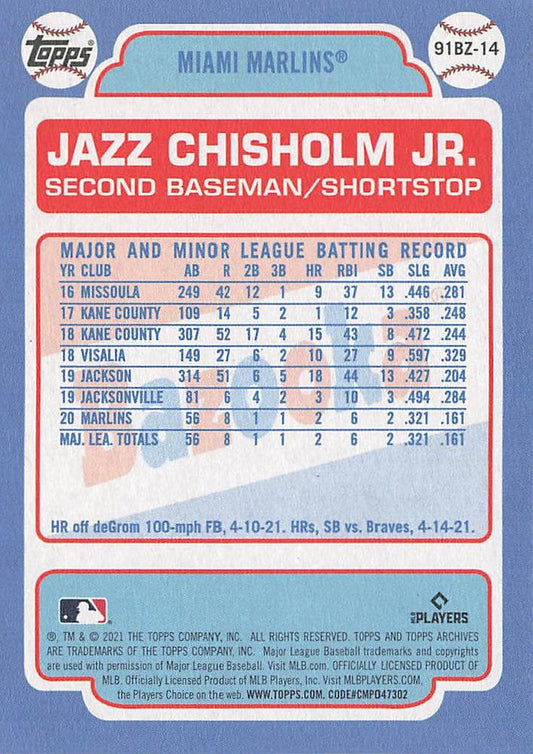 2021 Topps Archives 1991 Topps Bazooka Shining Stars Jazz Chisholm Jr. #91BZ-14 Miami Marlins