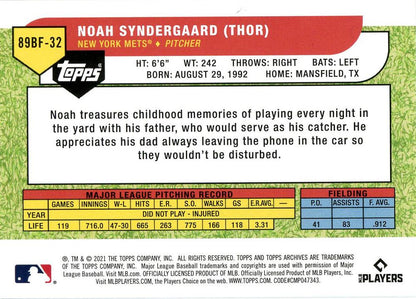 2021 Topps Archives 1989 Topps Big Foil Noah Syndergaard #89BF-32 New York Mets