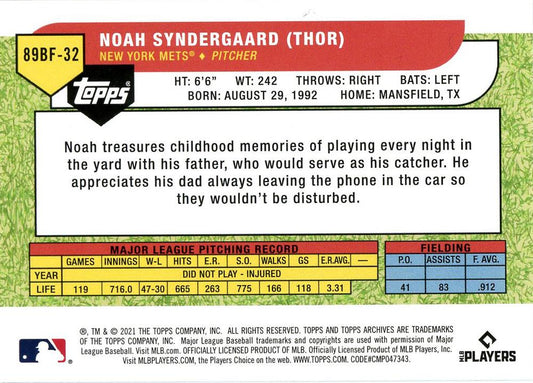 2021 Topps Archives 1989 Topps Big Foil Noah Syndergaard #89BF-32 New York Mets