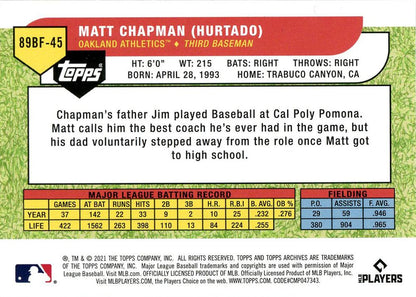 2021 Topps Archives 1989 Topps Big Foil Matt Chapman #89BF-45 Oakland Athletics