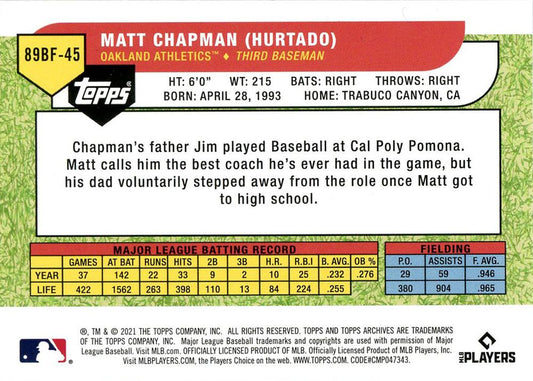 2021 Topps Archives 1989 Topps Big Foil Matt Chapman #89BF-45 Oakland Athletics