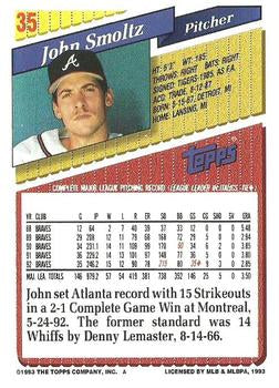 1993 Topps John Smoltz UER # 35 Atlanta Braves