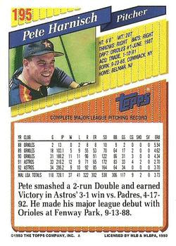 1993 Topps Pete Harnisch # 195 Houston Astros