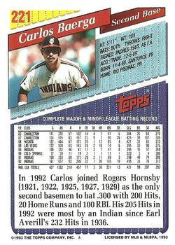 1993 Topps Carlos Baerga # 221 Cleveland Indians