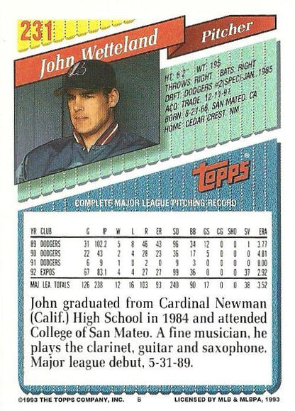 1993 Topps John Wetteland # 231 Montreal Expos