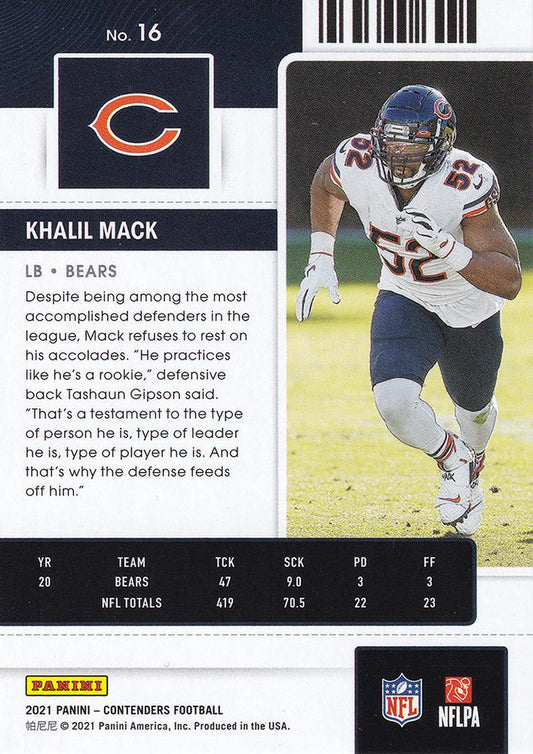 2021 Panini Contenders Season Ticket Khalil Mack  #16 Chicago Bears