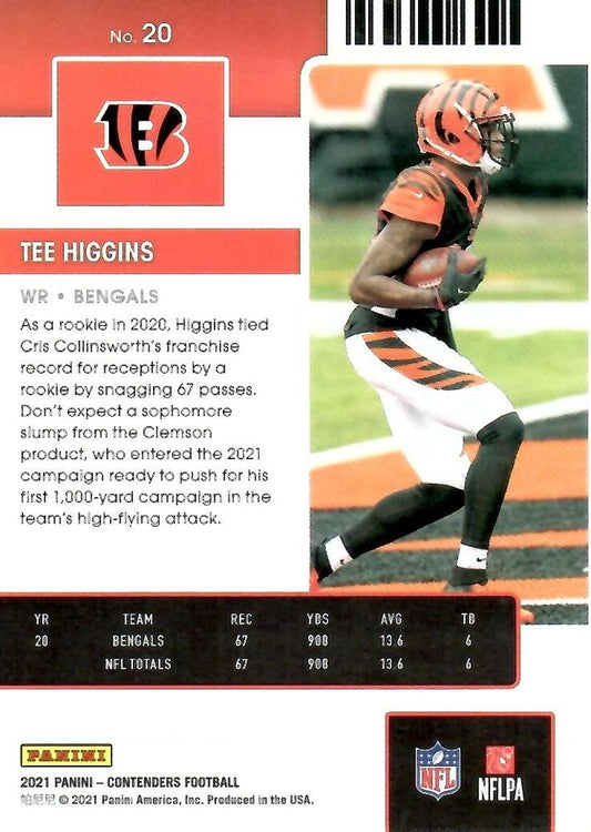 2021 Panini Contenders Season Ticket Tee Higgins  #20 Cincinnati Bengals