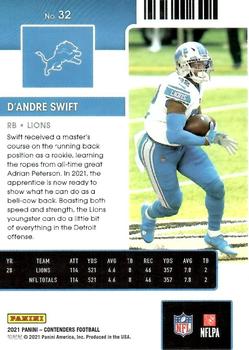 2021 Panini Contenders Season Ticket D'Andre Swift  #32 Detroit Lions
