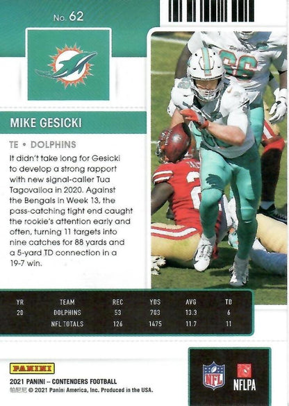 2021 Panini Contenders Season Ticket Mike Gesicki  #62 Miami Dolphins