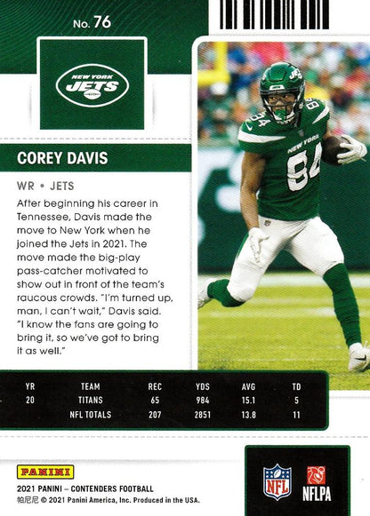 2021 Panini Contenders Season Ticket Corey Davis  #76 New York Jets