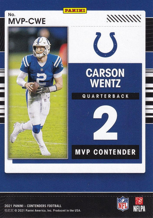 2021 Panini Contenders MVP Contenders Carson Wentz  MVP-CWE Indianapolis Colts