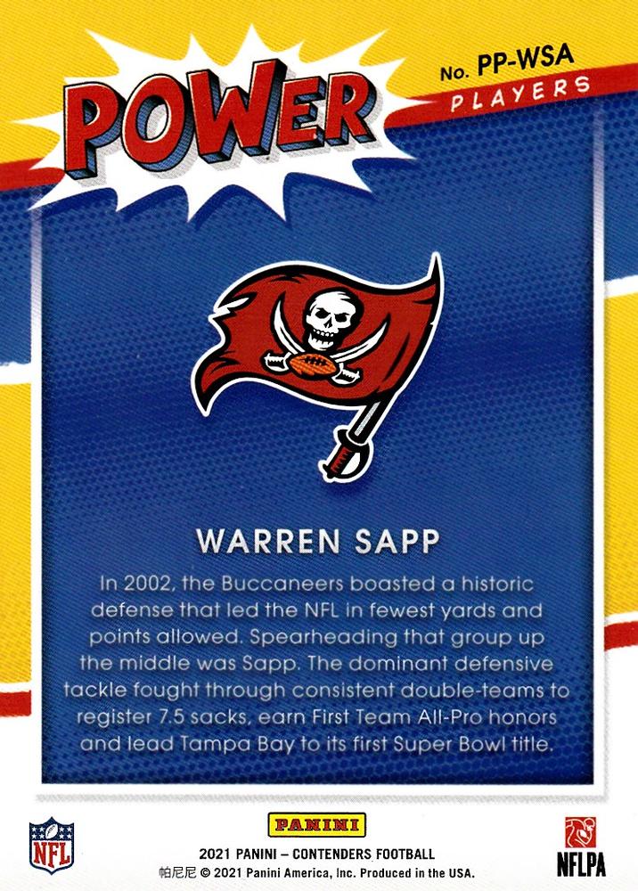 2021 Panini Contenders Power Players Warren Sapp  PP-WSA Tampa Bay Buccaneers