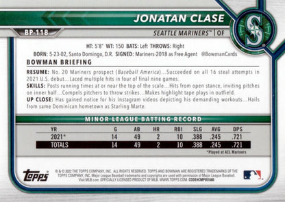 2022 Bowman Prospects 1st Bowman Jonatan Clase FBC BP-118 Seattle Mariners