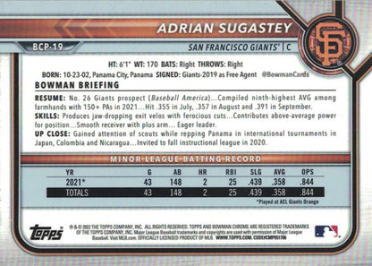 2022 Bowman Chrome Prospects 1st Bowman Adrian Sugastey FBC BCP-19 San Francisco Giants