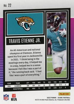 2022 Panini Score Base Travis Etienne Jr. #22 Jacksonville Jaguars