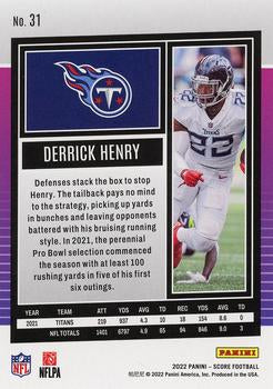 2022 Panini Score Base Derrick Henry #31 Tennessee Titans